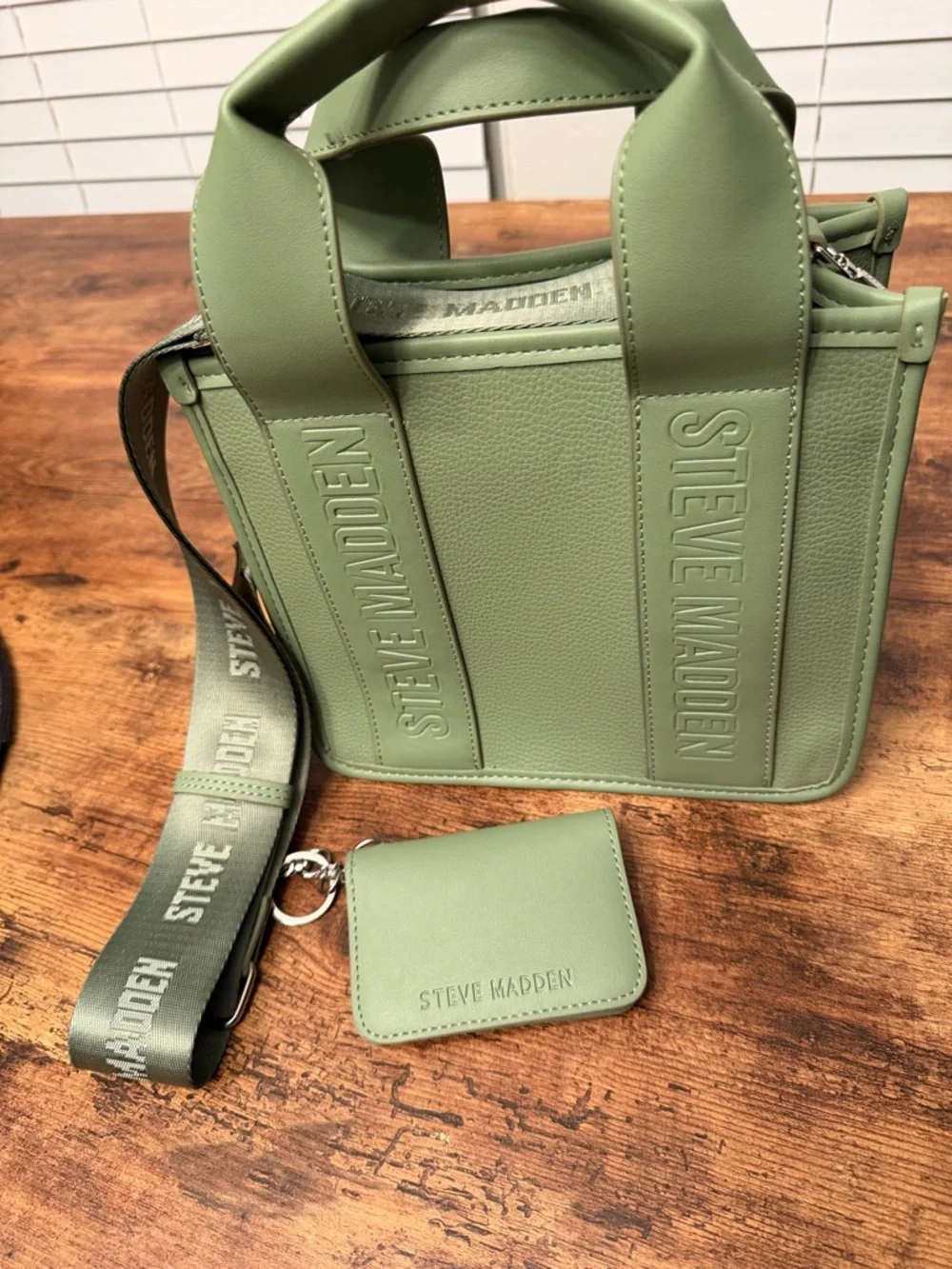 Steve Madden Sage Green Mini Tote with Matching Card Case - Picture 1 of 9